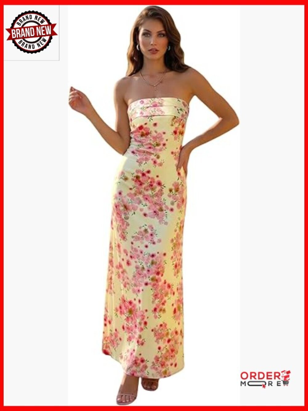 Ditsy Floral Strapless Maxi Dress Draped Backless Bodycon Tube